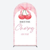 Aperturee - Aperturee Pink Plaid Bow Cherry On Top Bridal Shower Arch Backdrop